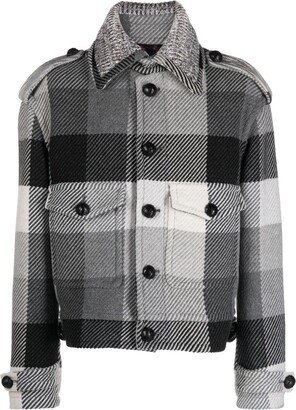 Plaid-Check Button-Up Wool Blend Jacket