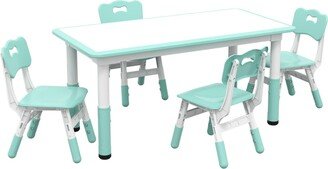 Kids Table and Chair Set with 4 Chairs, Adjustable Height, Easy to Clean Table Surface, for 1.5 - 5 Years Old, Green