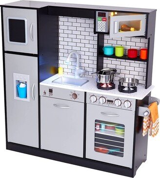 Lil' Jumbl Charcoal Wooden Kids Kitchen Playset, Pretend Kids Play Kitchen Set