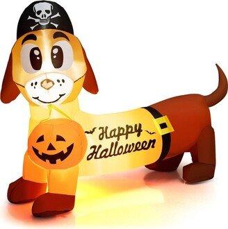 Tangkula 5.5 FT Long Halloween Inflatable Decoration Blow Up Dachshund Wiener Dog w/ Pirate Hat & Pumpkin Built-in LED Lights