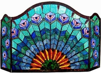 Tiffany-Style Peacock Design 3-panel Fireplace Screen