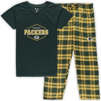 Women's Concepts Sport Green, Gold Green Bay Packers Plus Size Badge T-shirt and Pants Sleep Set - Green, Gold