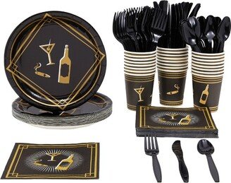 Blue Panda 144 Piece Dinnerware Set for 1920s Party Decorations with 1920s Paper Plates, Cups, Napkins Cutlery, Serves 24