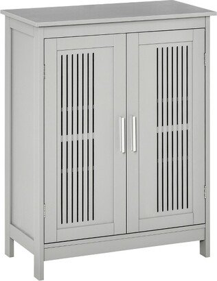 kleankin Modern Bathroom Floor Cabinet, Free Standing Linen Cabinet, Storage Cupboard with 3 Tier Adjustable Shelves, Gray