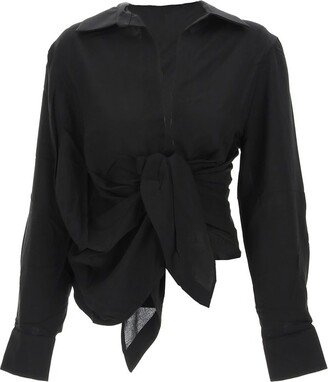 Deep Neckline Knot Detail Blouse