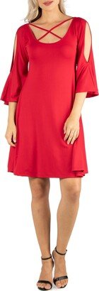 24seven Comfort Apparel Women's Knee Length Cold Shoulder Dress