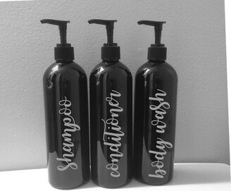 3 Black Shampoo & Conditioner Set | Bathroom Organization |Spa Décor Containers Bnb Décor Refillable Bottles