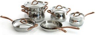 Ouro Gold 11Pc 18/10 Stainless Steel Cookware Set, Rose Gold Handles, Metal Lids