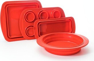 Ronco 4-Piece Collapsible Silicone Bakeware Set Red