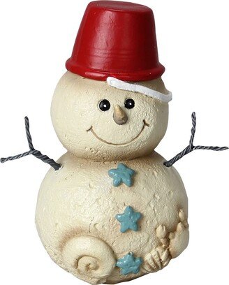 Young's Coastal Christmas Beach Sand Pail Hat on Baby Snowman 5 Inch Tier Tray Figurine - Cream