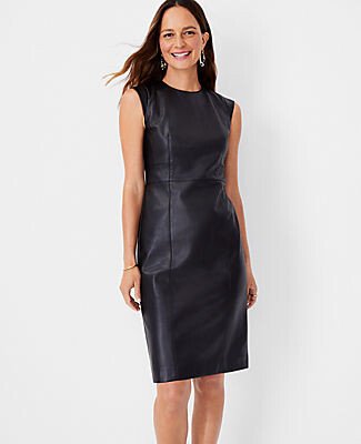 Petite Faux Leather Cap Sleeve Sheath Dress