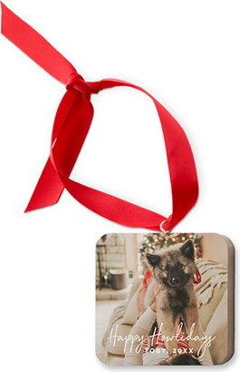 Ornaments: Happy Howlidays Wooden Ornament, White, Square Ornament