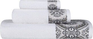 Medallion Ultra-Soft Cotton Highly Absorbent 3 Piece Jacquard Towel Set, White-Stone - Blue Nile Mills