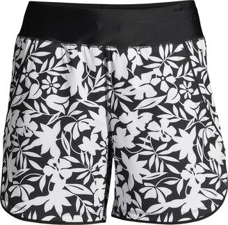 Women's Petite 5 Quick Dry Elastic Waist Board Shorts Swim Cover-up Shorts with Panty Print