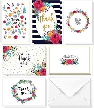 Juvale 48 Pcs Thank You Cards Bulk Set, Floral Blank Thank You Notes with Envelopes