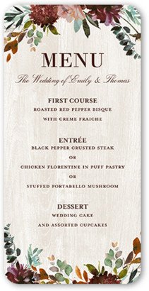 Wedding Menu Cards: Harvest Time Florals Wedding Menu, Red, 4X8 Flat Menu, Matte, Signature Smooth Cardstock, Rounded