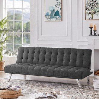 TOSWIN Dark Grey Fabric Upholstered Futon Sofa Bed with Adjustable Back-AA