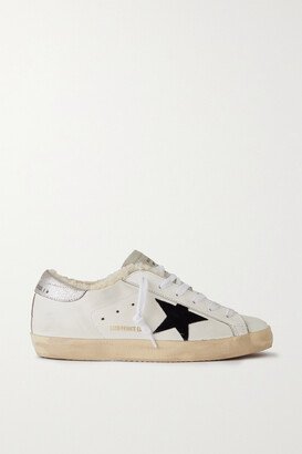 Super-star Shearling-lined Distressed Suede And Leather Sneakers - White