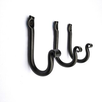 Set Of 3 Simple Wall Hooks | Hand Forged Curled Iron Hanger For Coat Or Towel Blacksmith Made