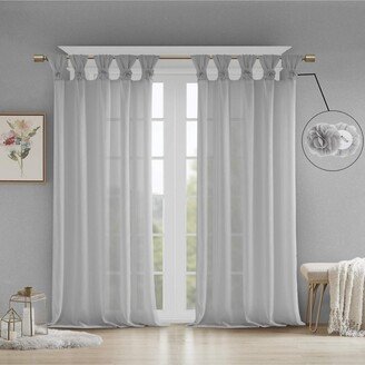 Gracie Mills Rosette Floral Twist Tab Top Window Panel Curtain , Grey - 50x95