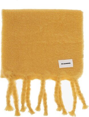 Logo Patch Fringed Knitted Scarf-AA