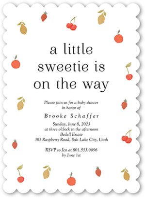 Baby Shower Invitations: Fruity Frame Baby Shower Invitation, White, 5X7, Pearl Shimmer Cardstock, Scallop