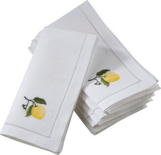 Saro Lifestyle Embr'd Lemon Hemstitch Napkin, 20 Square, White (Set of 6)