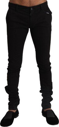 Black Cotton Stretch Slim Fit Skinny Men's Pants