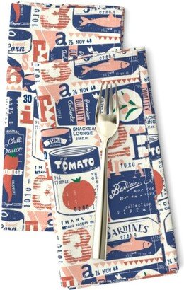 Cans Typography Dinner Napkins | Set Of 2 - Vintage Small By Noralou Blue Red Old Kitchen Cloth Spoonflower