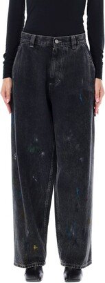 Paint-Effect Straight-Leg Jeans