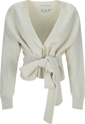 SA SU PHI V-Neck Tied-Waist Knitted Jumper