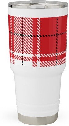 Travel Mugs: Tartan - White And Red Travel Tumbler, 30Oz, Red