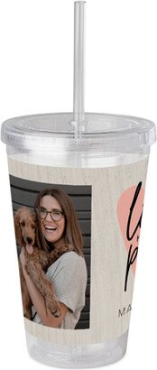 Travel Mugs: Rustic Love Paws Acrylic Tumbler With Straw, 16Oz, Brown