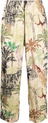 Jungle print wide leg trousers-AA