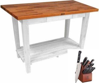 Oak 60x36 Butcher Block w/ Shelf & Henckels Knife Set