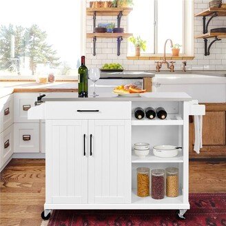 Rolling Kitchen Cart with Stainless Steel Top and Storage