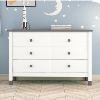 Mordern Wooden Storage Dresser with 6 Drawers,Storage Cabinet for Bedroom, Gray