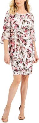 Petites Womens Floral Print Above Knee Sheath Dress