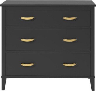 Monarch Hill Hawken 3 Drawer Dresser with Gold Feather Drawer Pull, Black