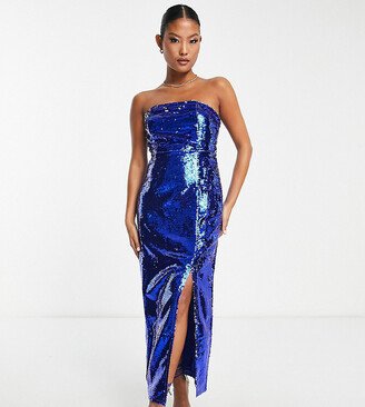 Collective the Label Petite exclusive leg split sequin midaxi dress in cobalt