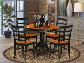 Dining Room Table Set Includes a Round Table and 4 Dining Chairs, Black & Cherry