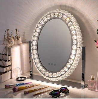 Living and Home Crystal Round Hollywood Vanity Mirror with LED Lights