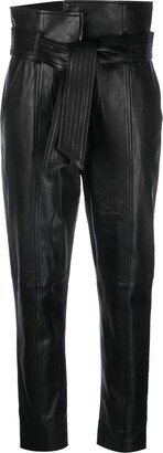 Belted Faux Leather Trousers