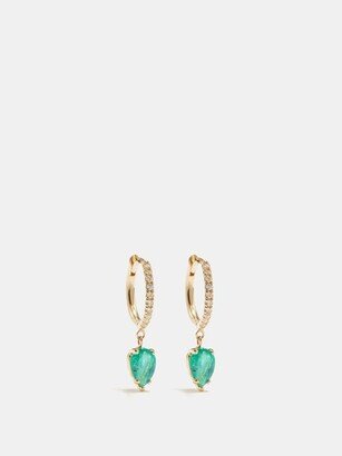 Diamond, Emerald & 14kt Gold Huggie Earrings