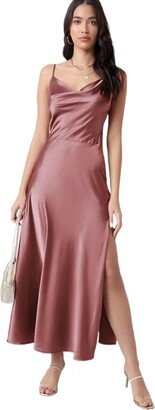 SAKKAI Women's Dresses Sexy Split Thigh Satin Cami Dress for Women - Perfect for Date Night or Clubbing Dress for Women (Color : Dusty Pink