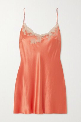 Lace-trimmed Silk-satin Chemise - Orange