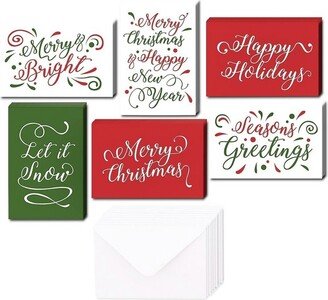 Sustainable Greetings 48 Pack of Christmas Winter Holiday Family Greeting Cards - Assorted Christmas Greetings Red Green - Boxed with White Envelopes Included - 4.5x6.25