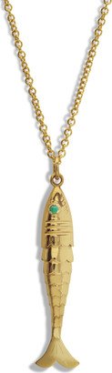 LEE JONES Chrysoprase Eyes Yellow Gold Fish Necklace