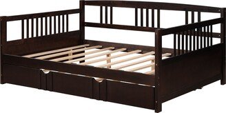 Full Size Daybed Wood Bed with Twin Size Trundle-AC