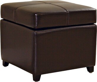 Full Leather Storage Cube Ottoman Dark Brown